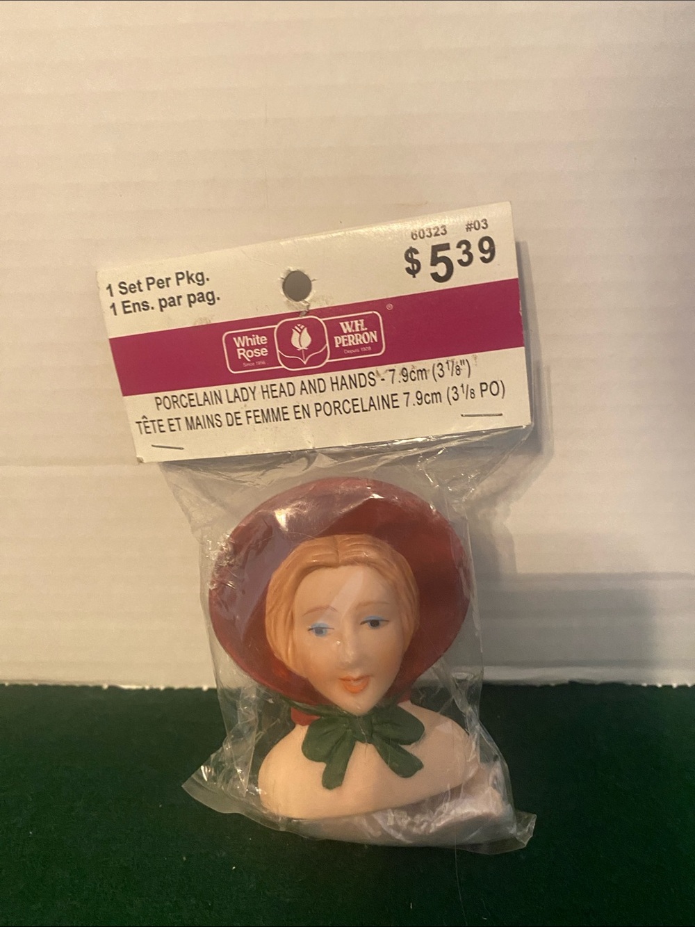 Vintage mangelsen’s porcelain lady doll head and hands set brown hat